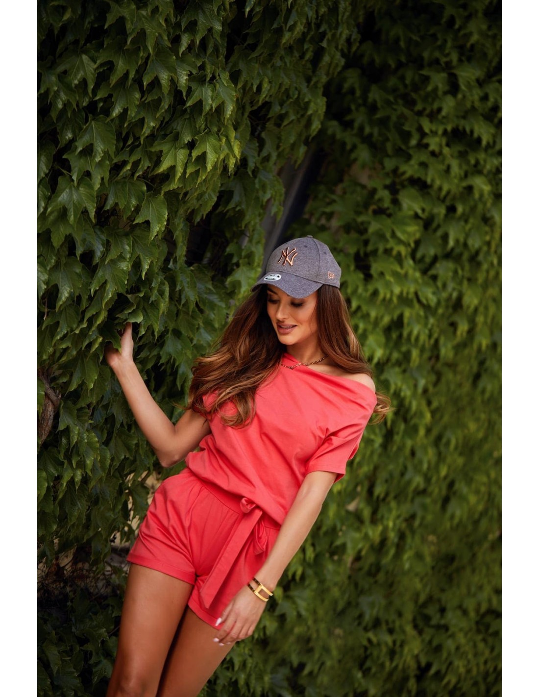 Summer jumpsuit tied at the waist Coral 3070 - Online store - Boutique